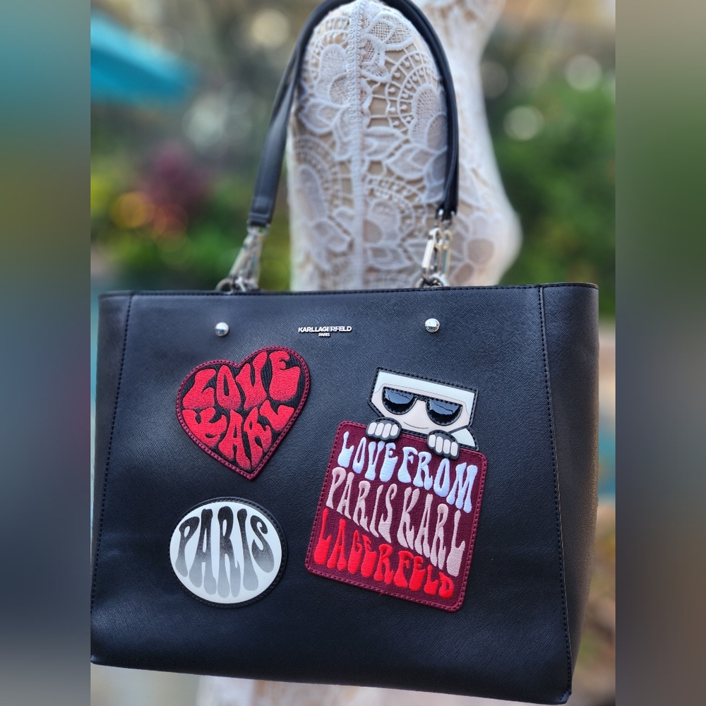 Karl Lagerfeld Black Tote with Patches..on SALE!